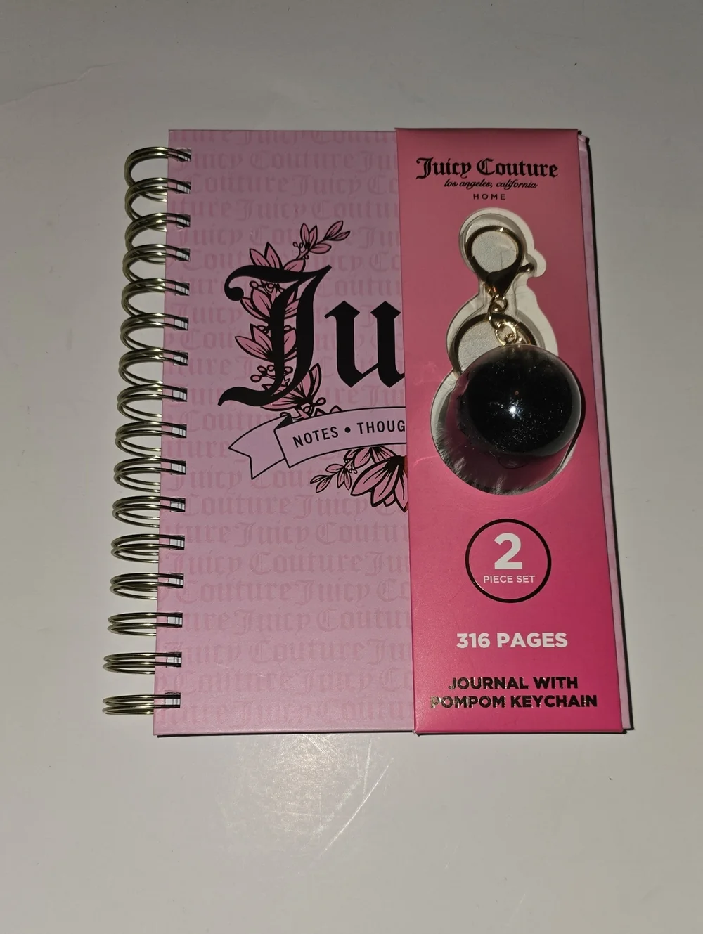 Juicy Couture Pink Journal With Pom Pom Keychain